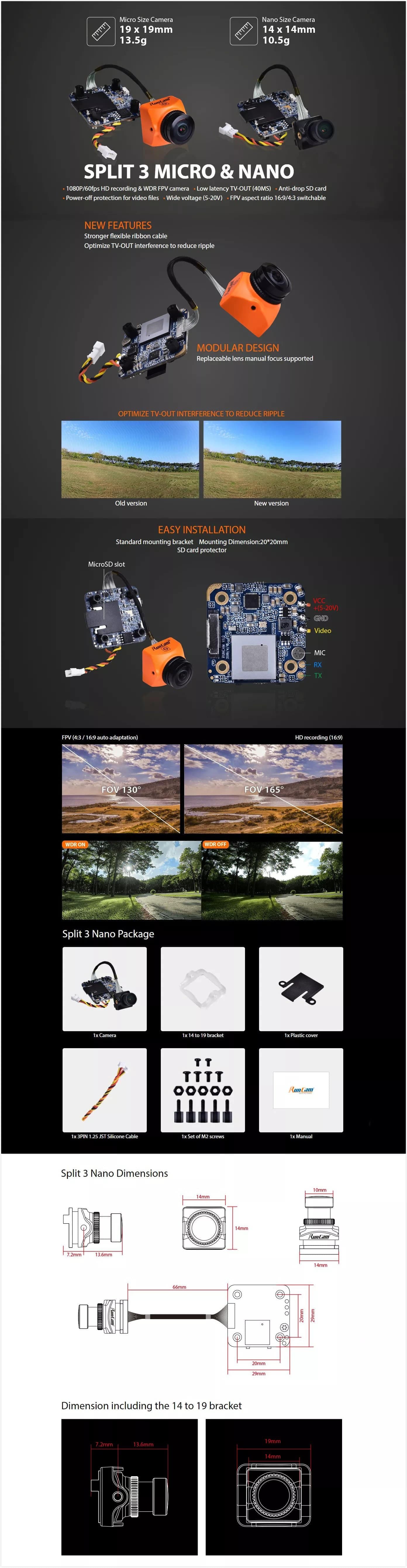 Runcam Split 3 (Nano/Micro/Whoop) 1080p Low Latency FPV camera for fpv drones 7