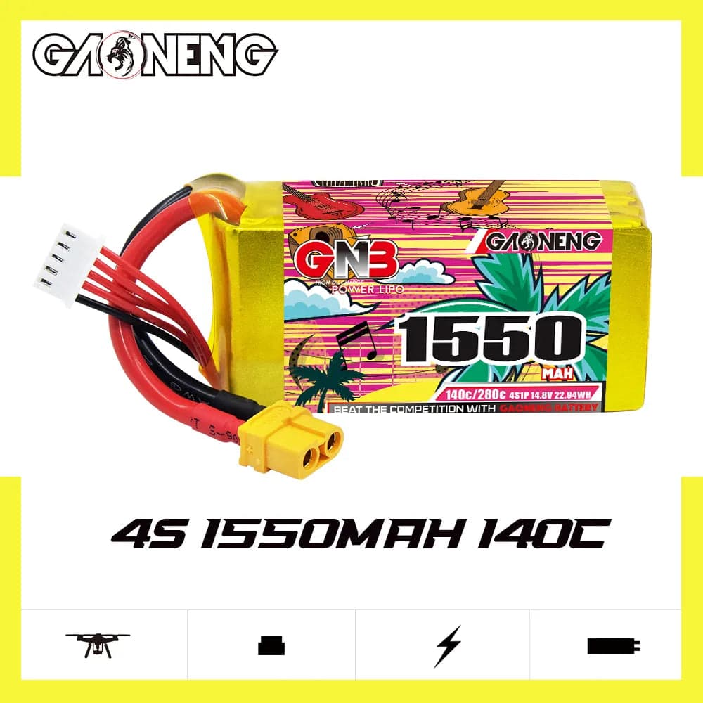 GAONENG GNB 4S 14.8V 1550mAh 140C XT60 LiPo Battery [DG] for fpv drones