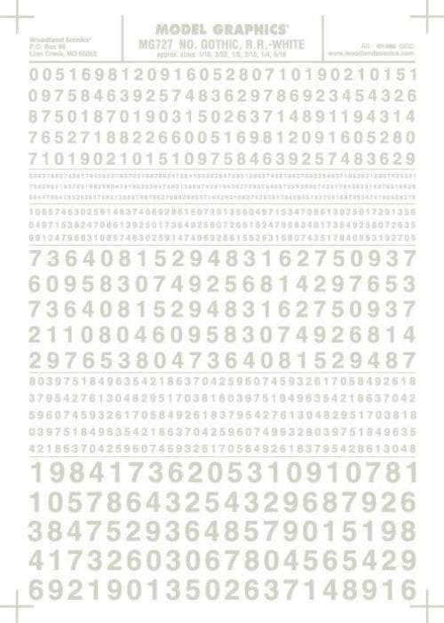 Woodland Scenics MG727 Gothic R.R. Numbers White 1/16-5/16" Train Decal Sheet for fpv drones