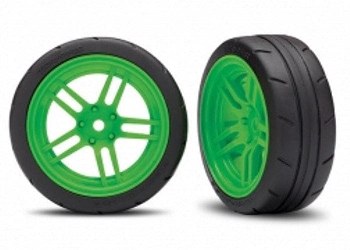 Traxxas 8373G 1.9" Mounted Tires / Wheels Green Front 4-Tec Ford GT for fpv drones