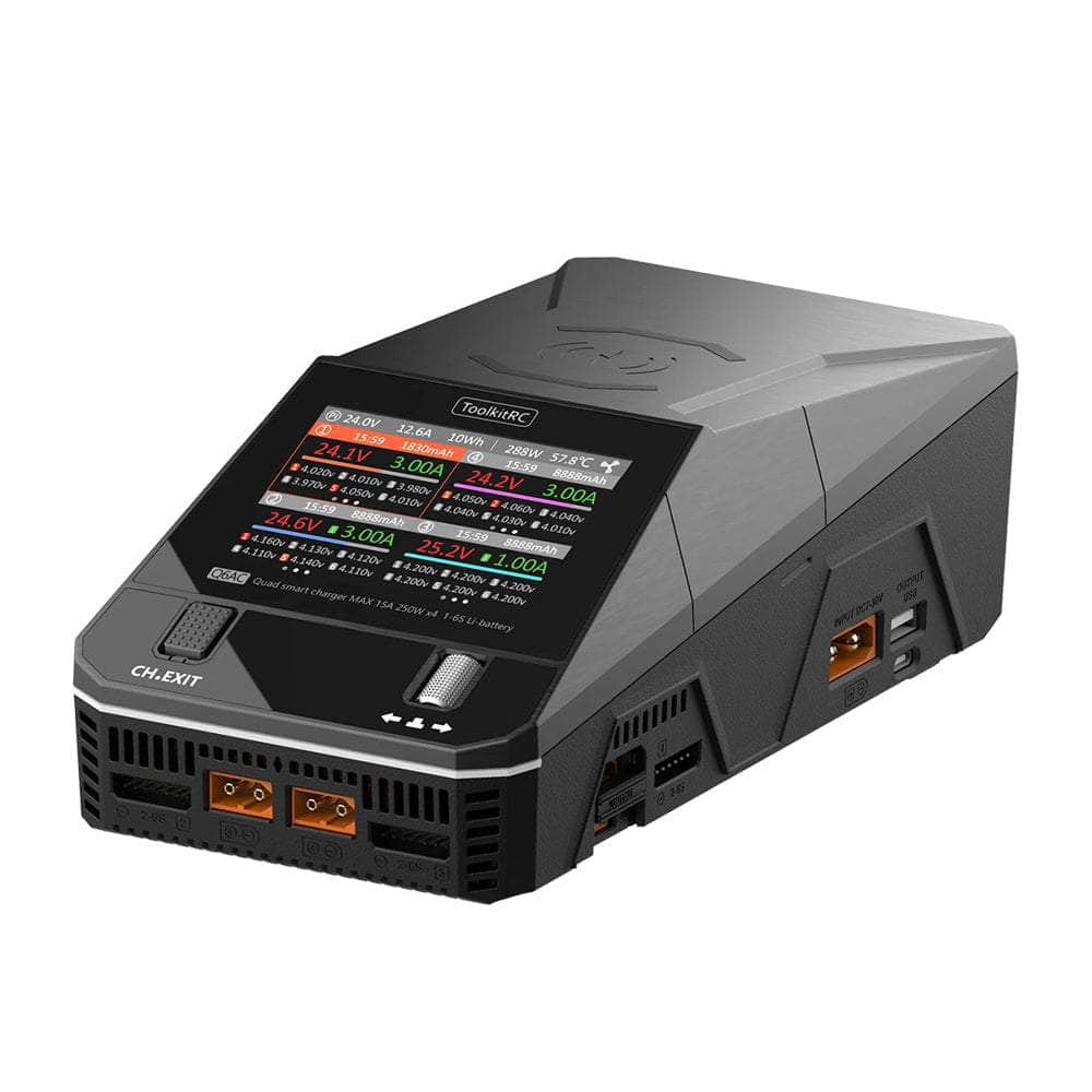 ToolKitRC Q6AC 1000W 50A 1-6S Quad Channel AC/DC Smart Charger - Black for fpv drones