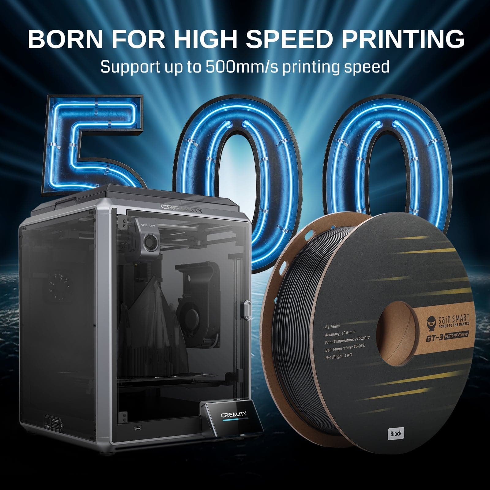 GT-3 High Speed PETG Filament, Glossy, 1.75mm, +/-0.04mm, 1KG, Black White Transparent for fpv drones 6