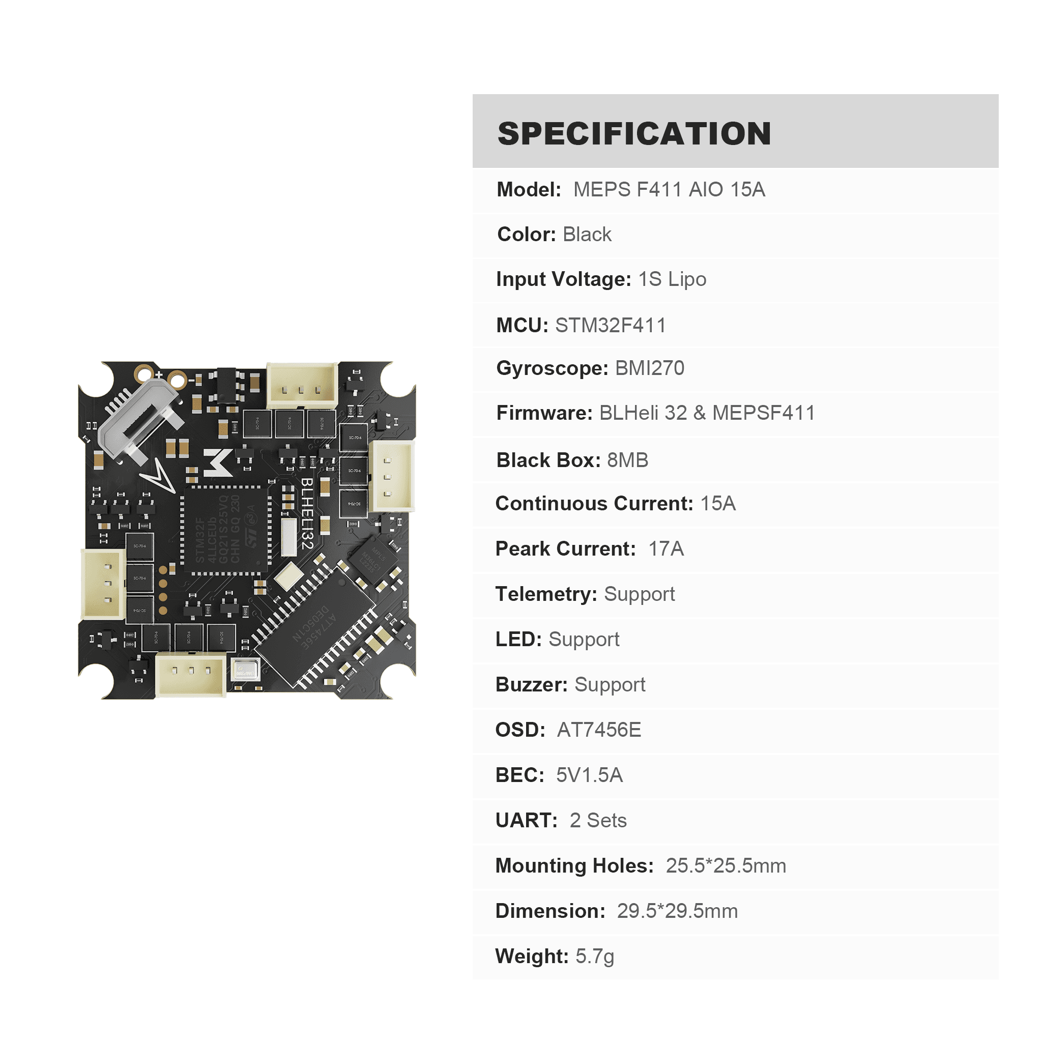(USA ONLY)MEPS F411 1S 15A AIO High integration Flight Controller Analog for 1S Racing Whoops 25.5x25.5mm for fpv drones 4