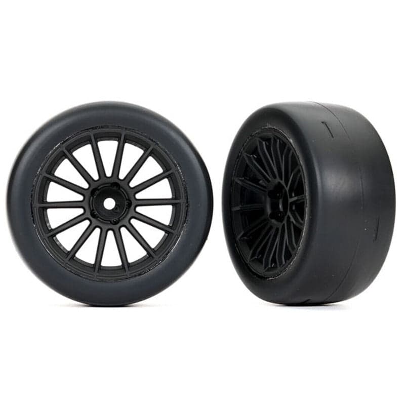 Traxxas 9375 Tires & wheels black wheels 2.0' ultra-wide slick tires rear (2) for fpv drones