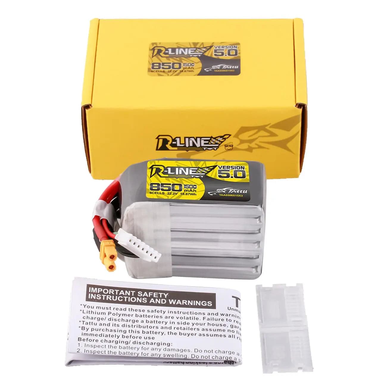 Tattu R-Line Version 5.0 850mAh 6S 22.2V 150C Lipo Battery Pack With XT30U-F Plug for fpv drones 1