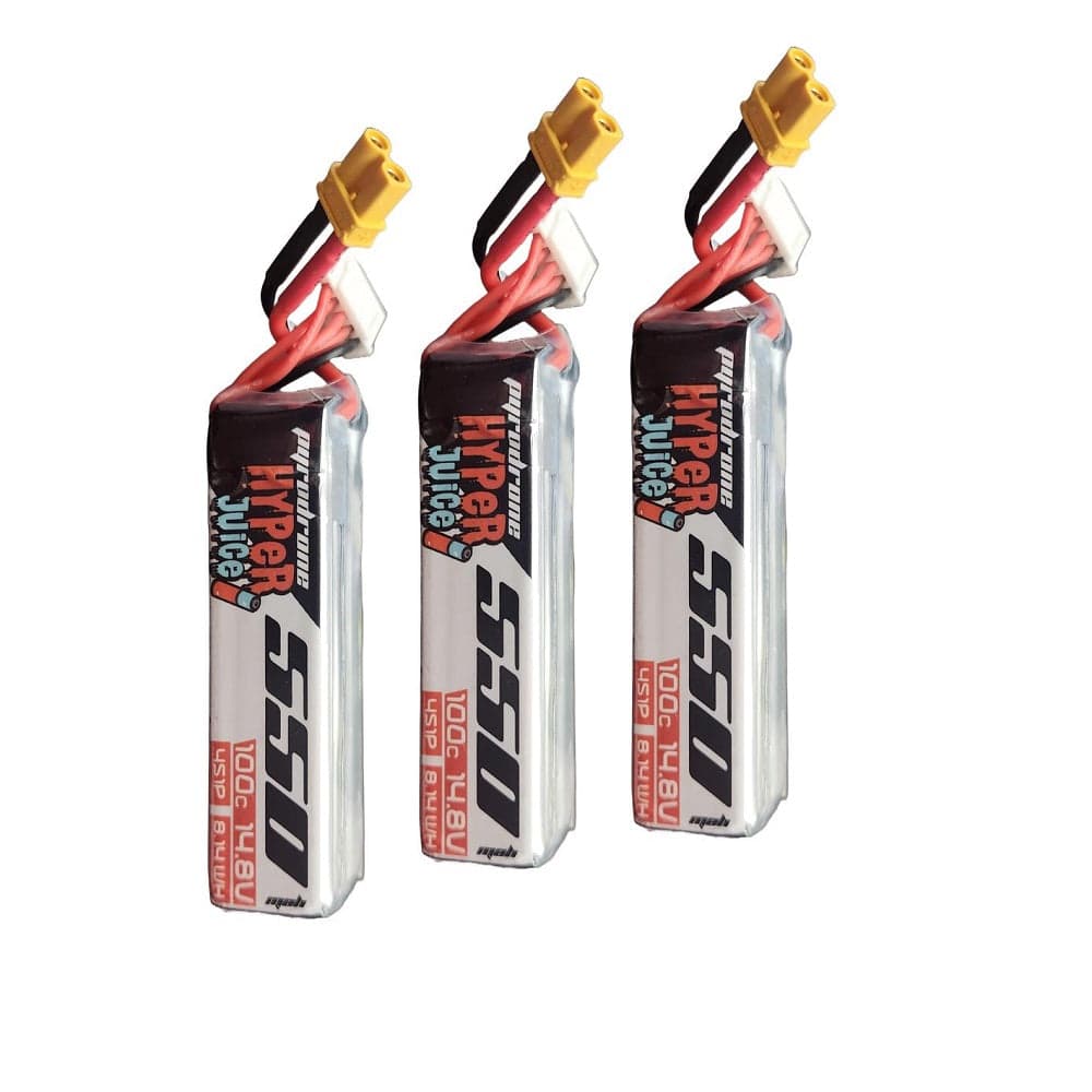 3-Pack Pyrodrone Hyperjuice 550mAh 14.8V 4S 100C Lipo Battery - XT30 for fpv drones