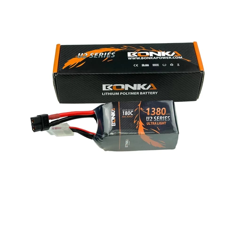 3-Pack Bonka U2 Ultra Light 1380mAh 6S 22.2V 180C FPV Racing LiPo Battery - XT60 for fpv drones 2