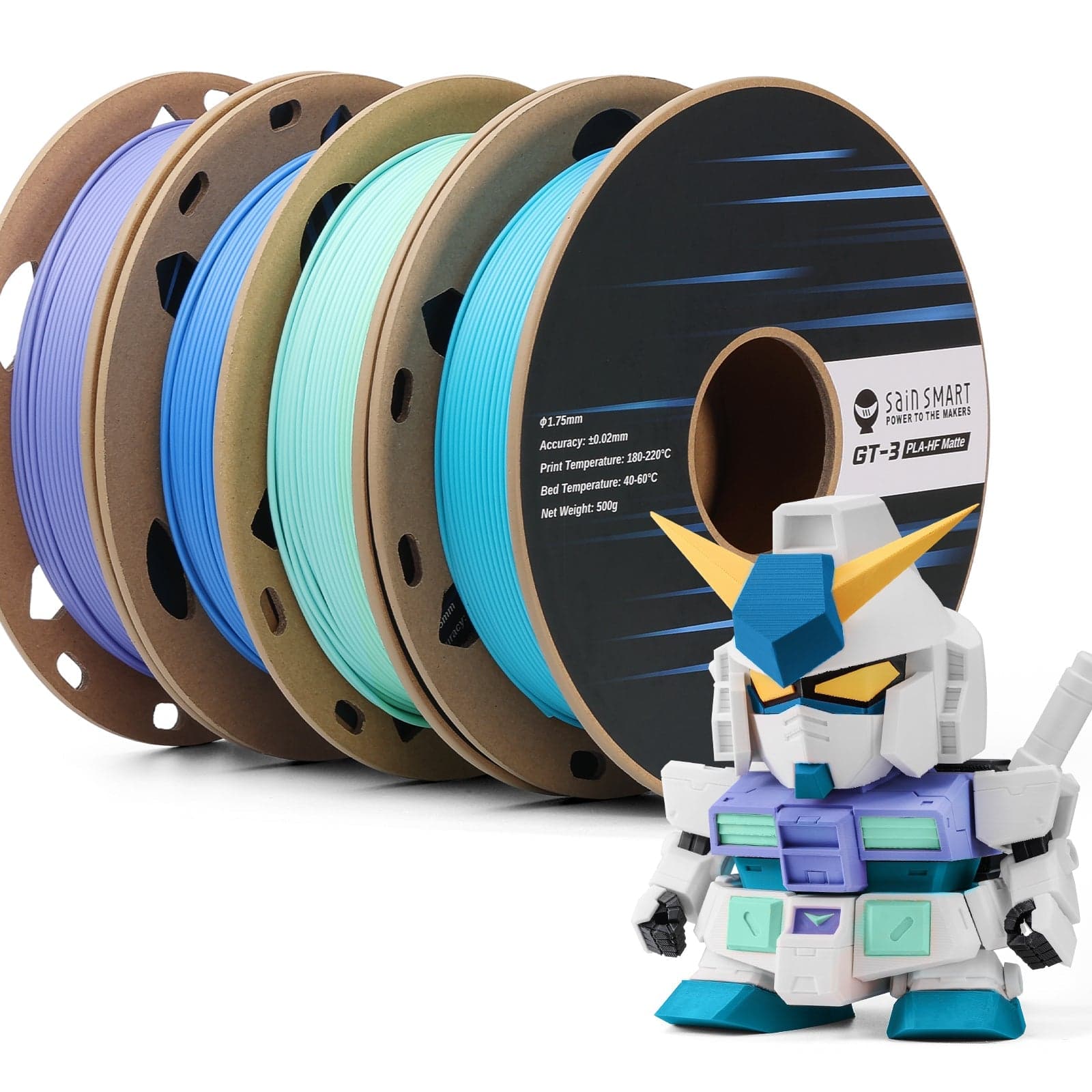 GT-3 High Speed Four-Color Bundle Matte PLA Filament, 1.75mm 500g X 4 Spools, 4.4lbs (2kg) Blue, Green, Violet, Indigo for fpv drones 8