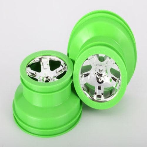 Traxxas 6875 2.2/3.0 SCT Rear Wheel (Chrome w/Green Beadlock) (2) Slash for fpv drones