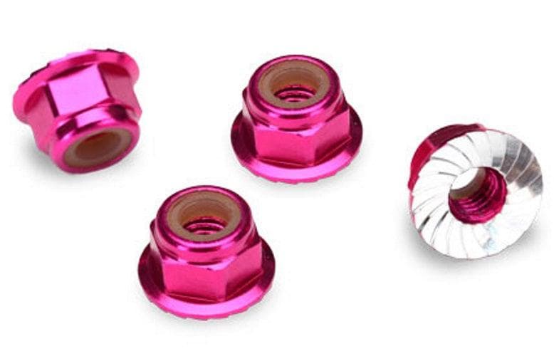 Traxxas Nuts Aluminum Flanged Serrated (4mm) (Pink-Anodized) 1/16 E-Revo Jato for fpv drones