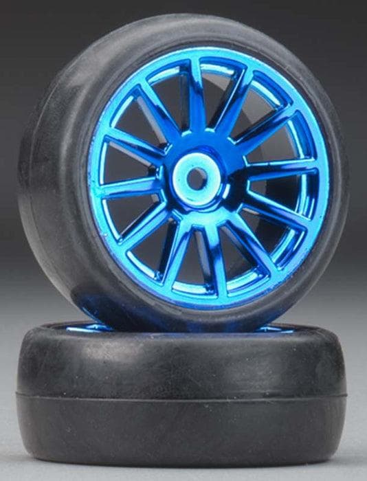 Traxxas 7573R LaTrax Rally Tires / Wheels Assembled / Glued 12-Spoke Blue (2) for fpv drones