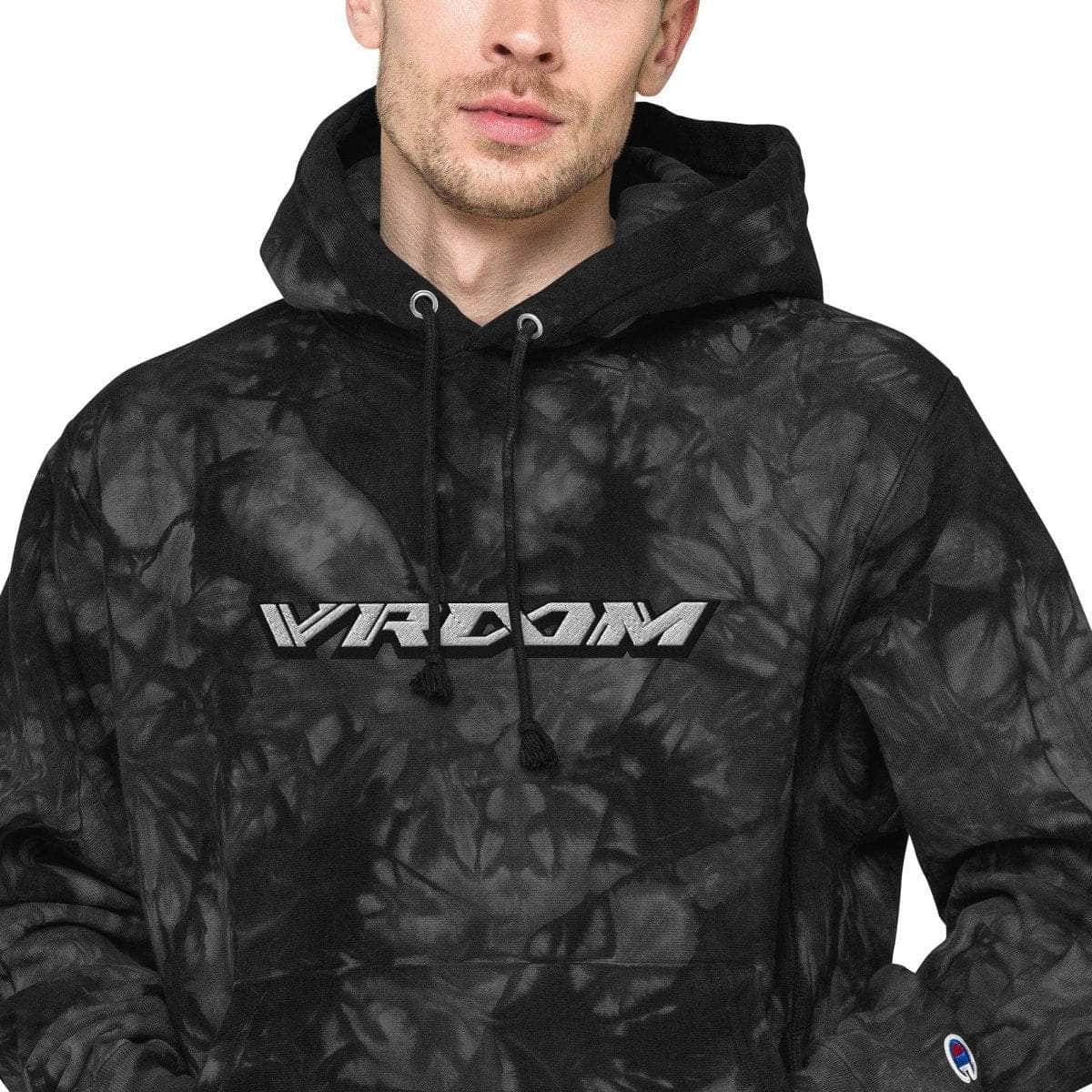 VROOM x For The Dub Embroidered Unisex Champion Tie-Dye hoodie for fpv drones 1