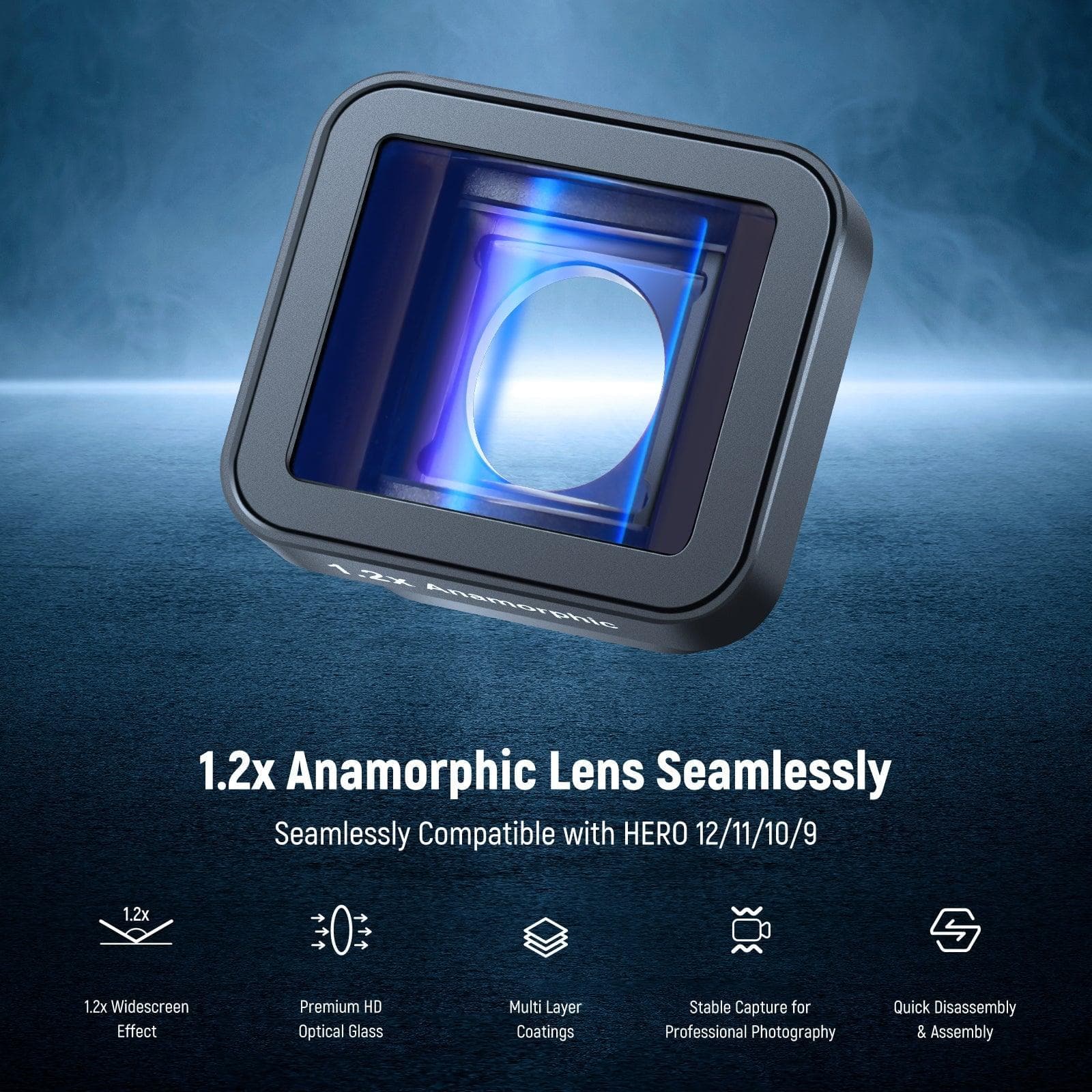 NEEWER LS-56 1.2x Anamorphic Lens Compatible with GoPro Hero 12 11 10 9 for fpv drones