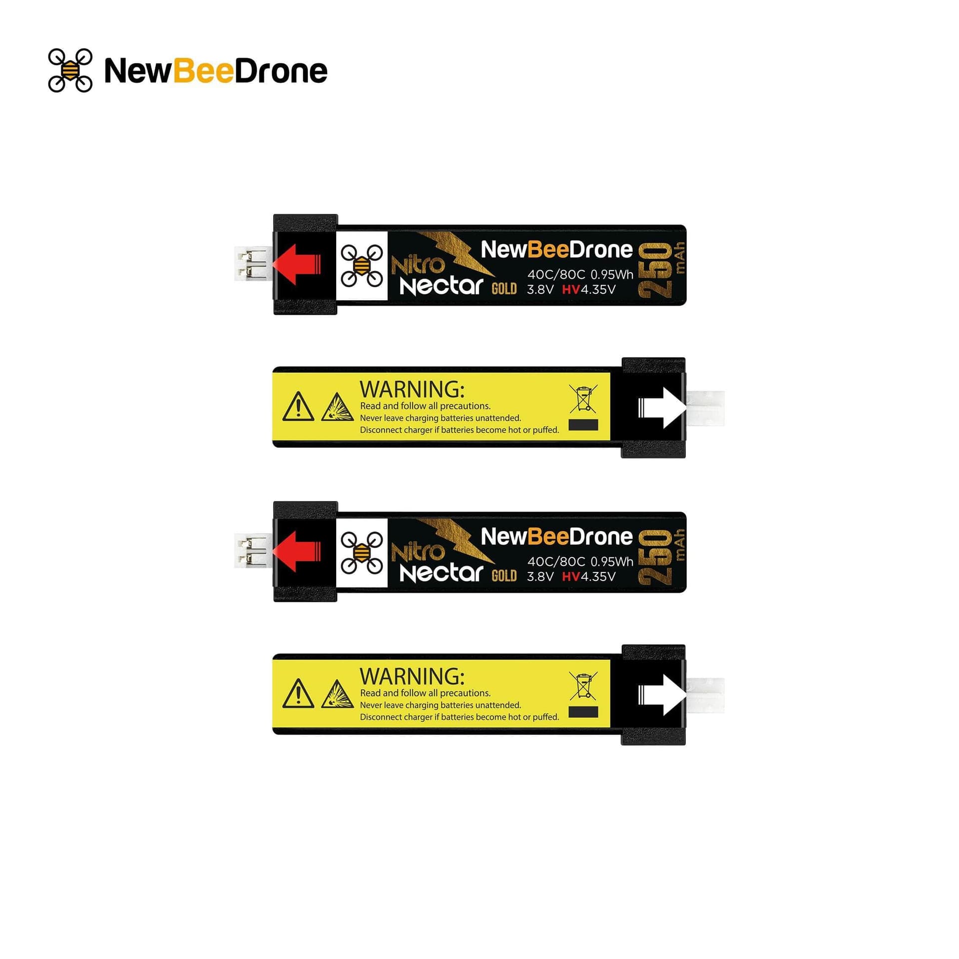 NewBeeDrone Nitro Nectar Gold 250mAh 1S HV LiPo Battery (4 Battery) for fpv drones 1