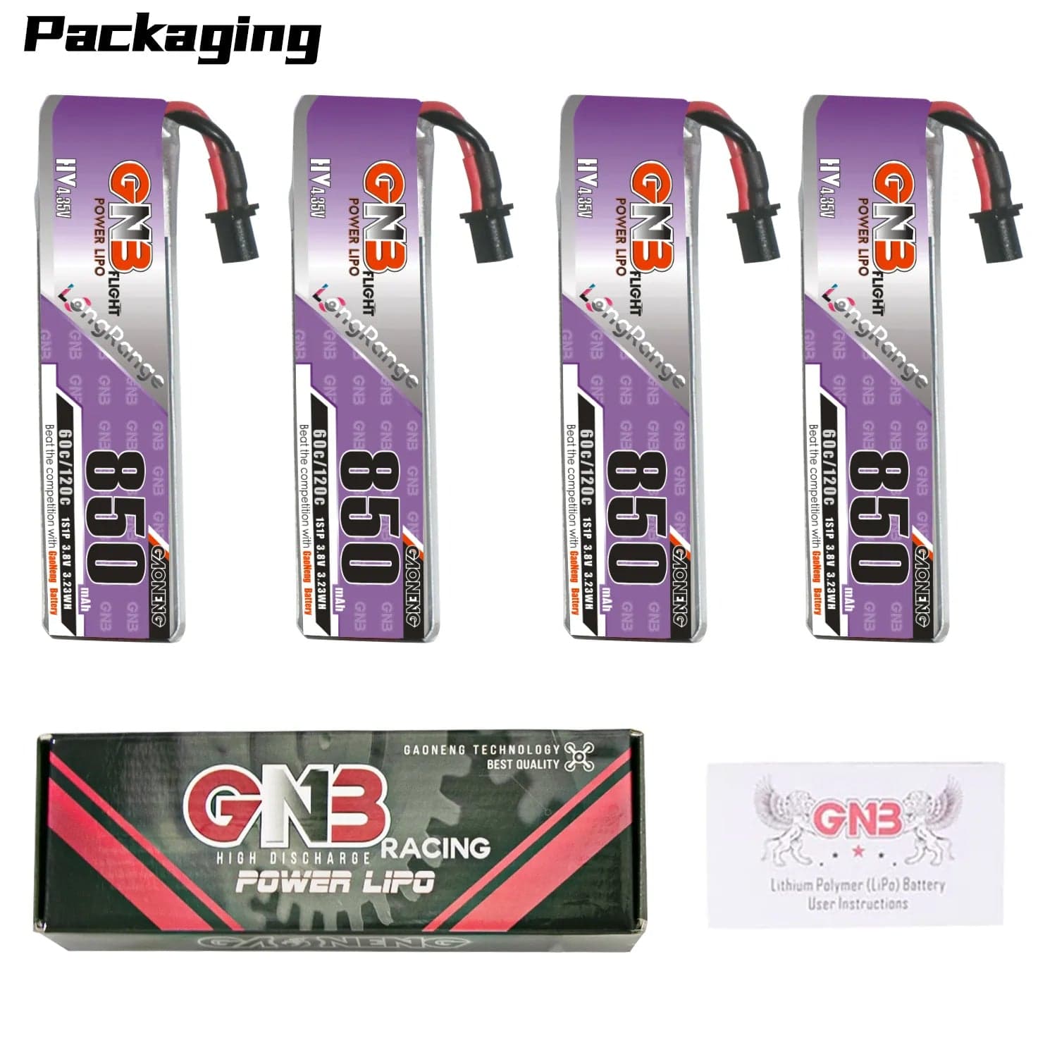 GAONENG GNB LiHV 1S 3.8V 850mAh 60C A30 Cabled LiPo Battery Long Range [DG] for fpv drones 5
