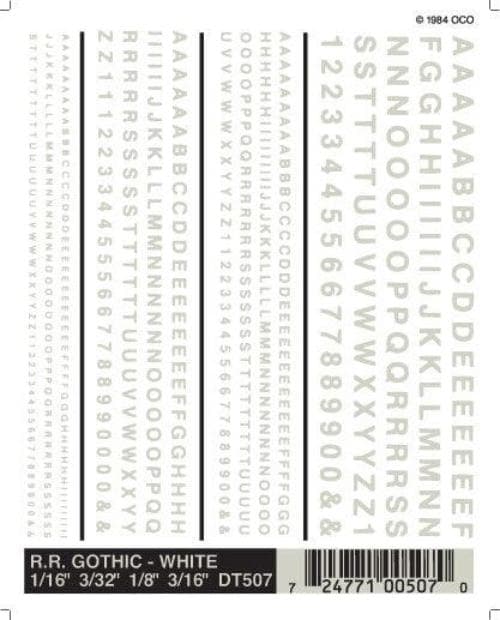 Woodland Scenics DT507 RR Gothic White Decals 1/16-3/16" Train Decal Sheet for fpv drones