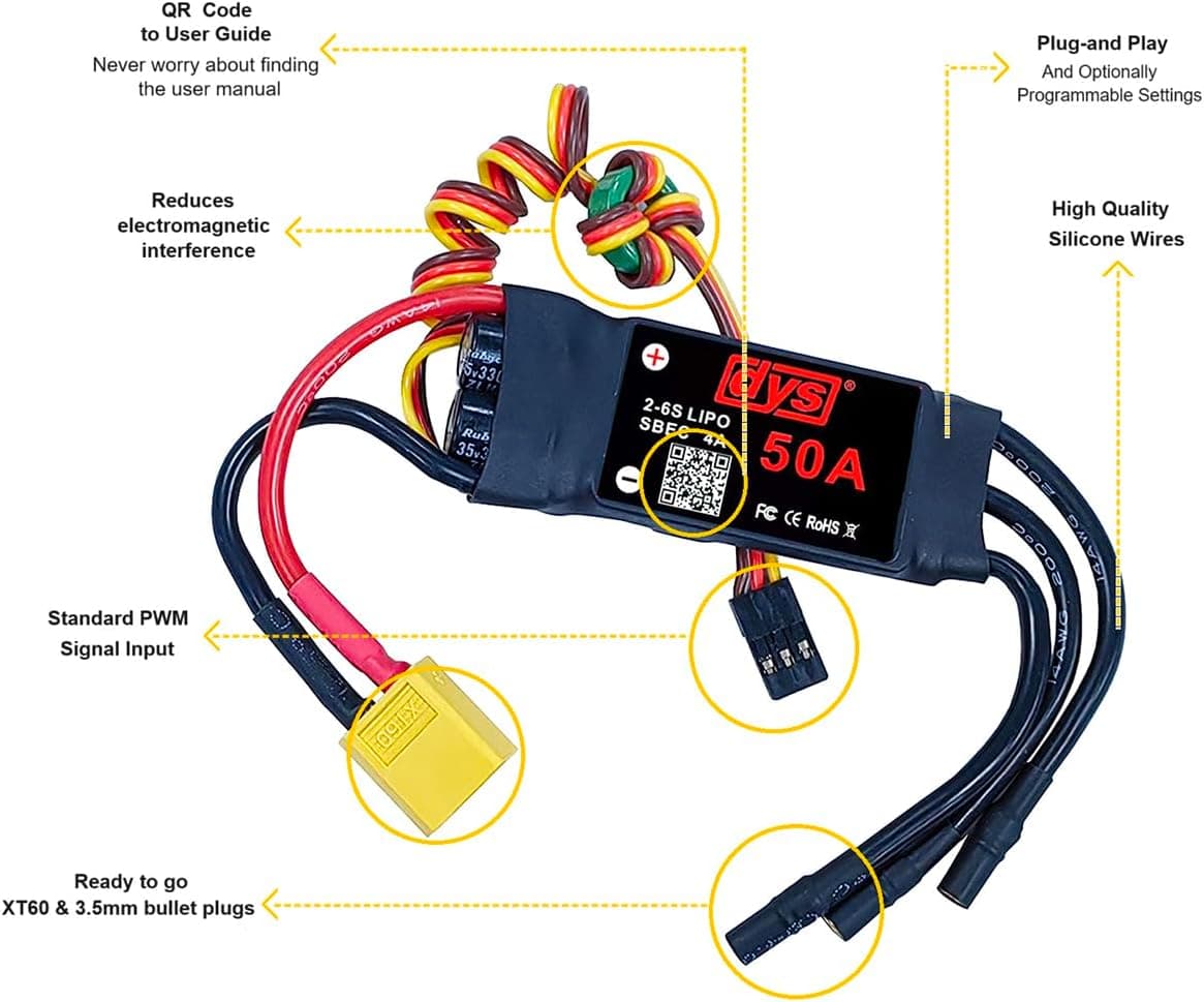 DYS 50A 2-6S Brushless ESC With 5V/4A BEC For RC fixed-wing Aircraft for fpv drones 3
