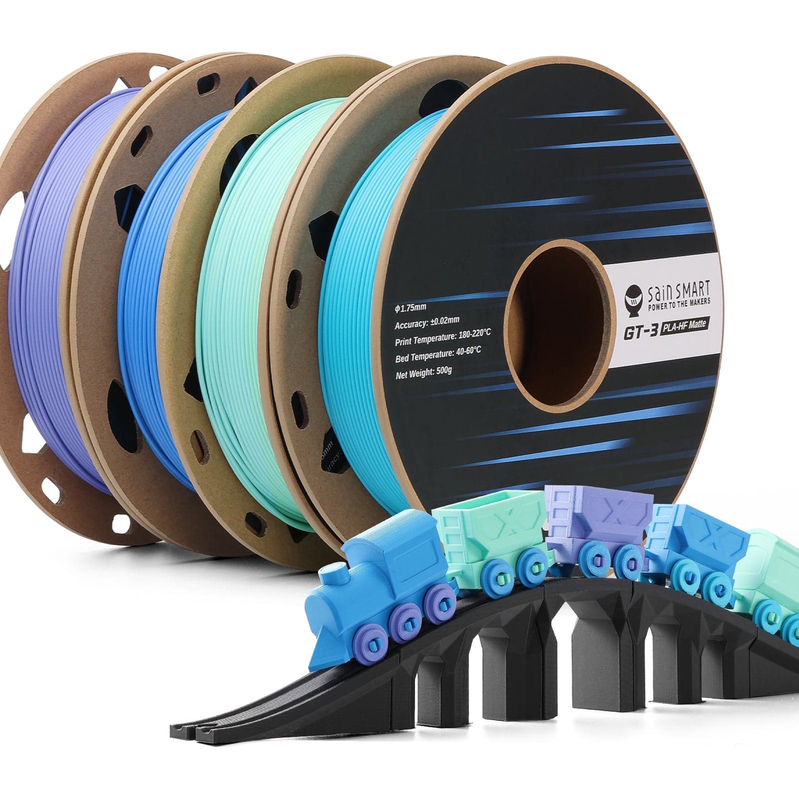 GT-3 High Speed Four-Color Bundle Matte PLA Filament, 1.75mm 500g X 4 Spools, 4.4lbs (2kg) Blue, Green, Violet, Indigo for fpv drones 3