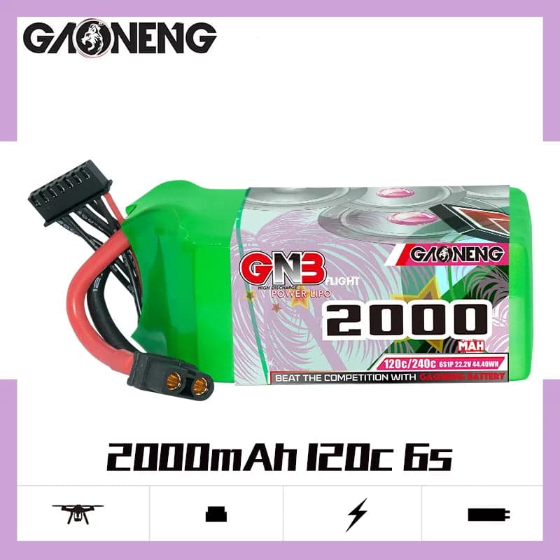 GAONENG GNB 6S 22.2V 2000mAh 120C XT60 LiPo Battery (2 pack) [DG] for fpv drones