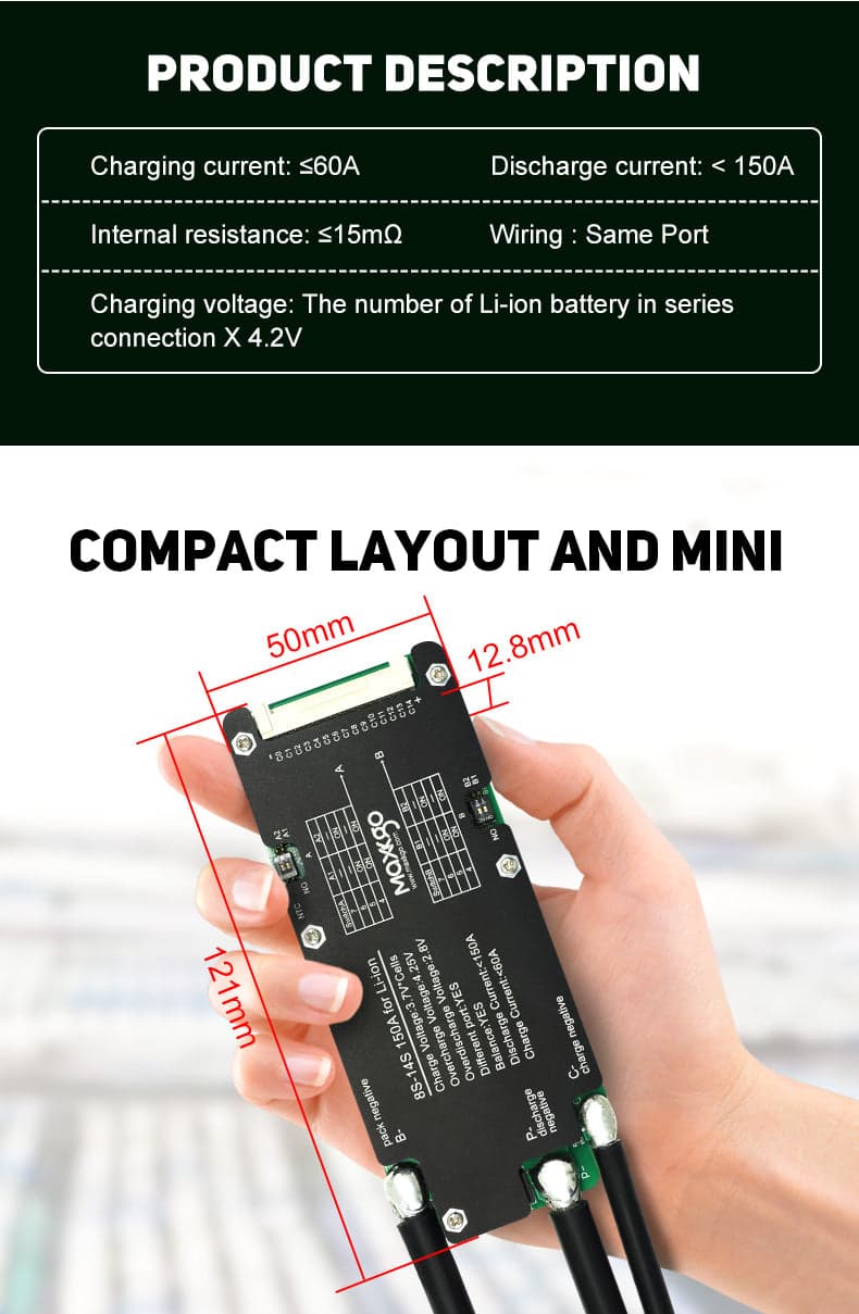MAXKGO 8S-14S 150A BMS Protection Board Hardware Ternary Polymer Lithium Battery BMS Board for fpv drones 5