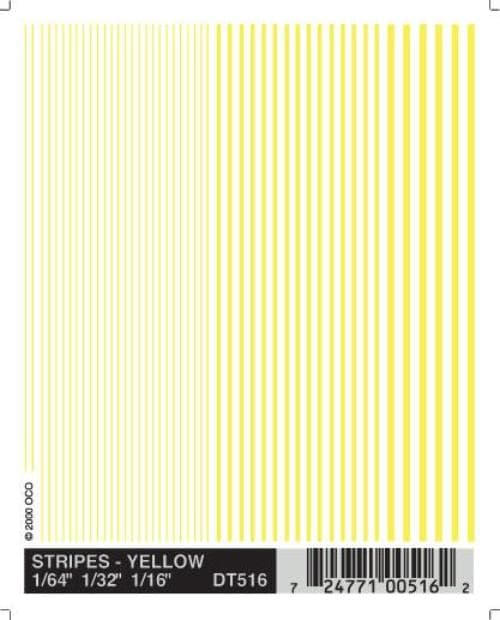 Woodland Scenics DT516 Stripes Yellow 1/64-3/16" Train Decal Sheet for fpv drones