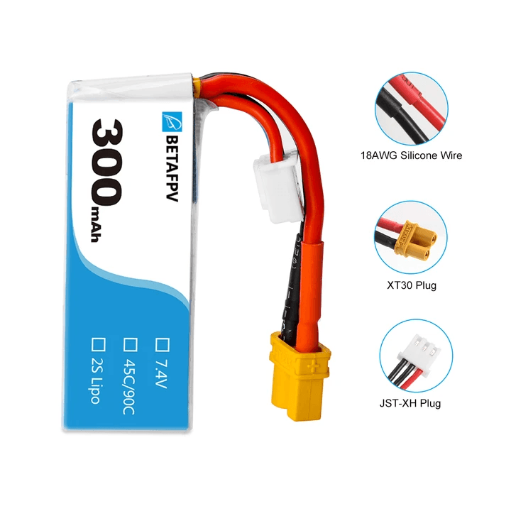 BetaFPV 300mAh 2S 45C Lipo Battery (2PCS) for fpv drones 1