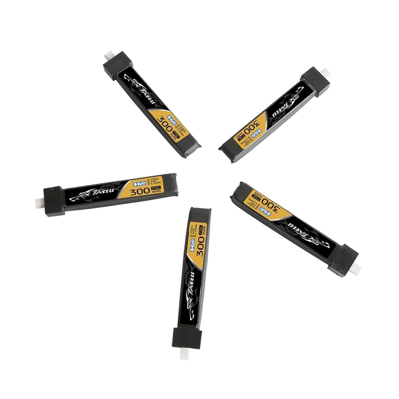 Tattu 3.8V 1S 300mAh 75C LiHV Battery 5 Pack - Choose Version for fpv drones 3