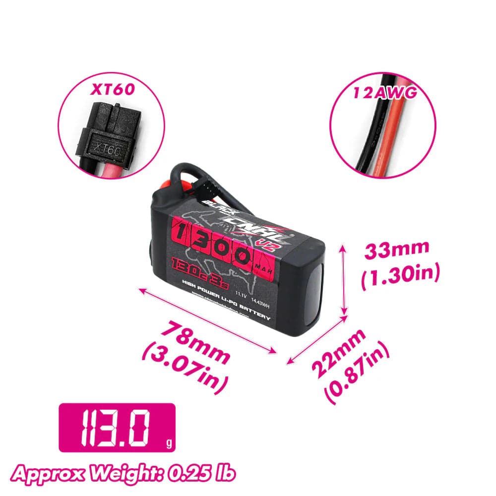 CNHL Black Series V2.0 1300mAh 11.1V 3S 130C Lipo Battery [DG] for fpv drones 1