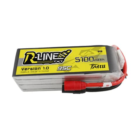 Tattu R-Line 22.2V 5100mah 6s 95c Lipo Battery Pack with AS150 + XT150 Plug for fpv drones