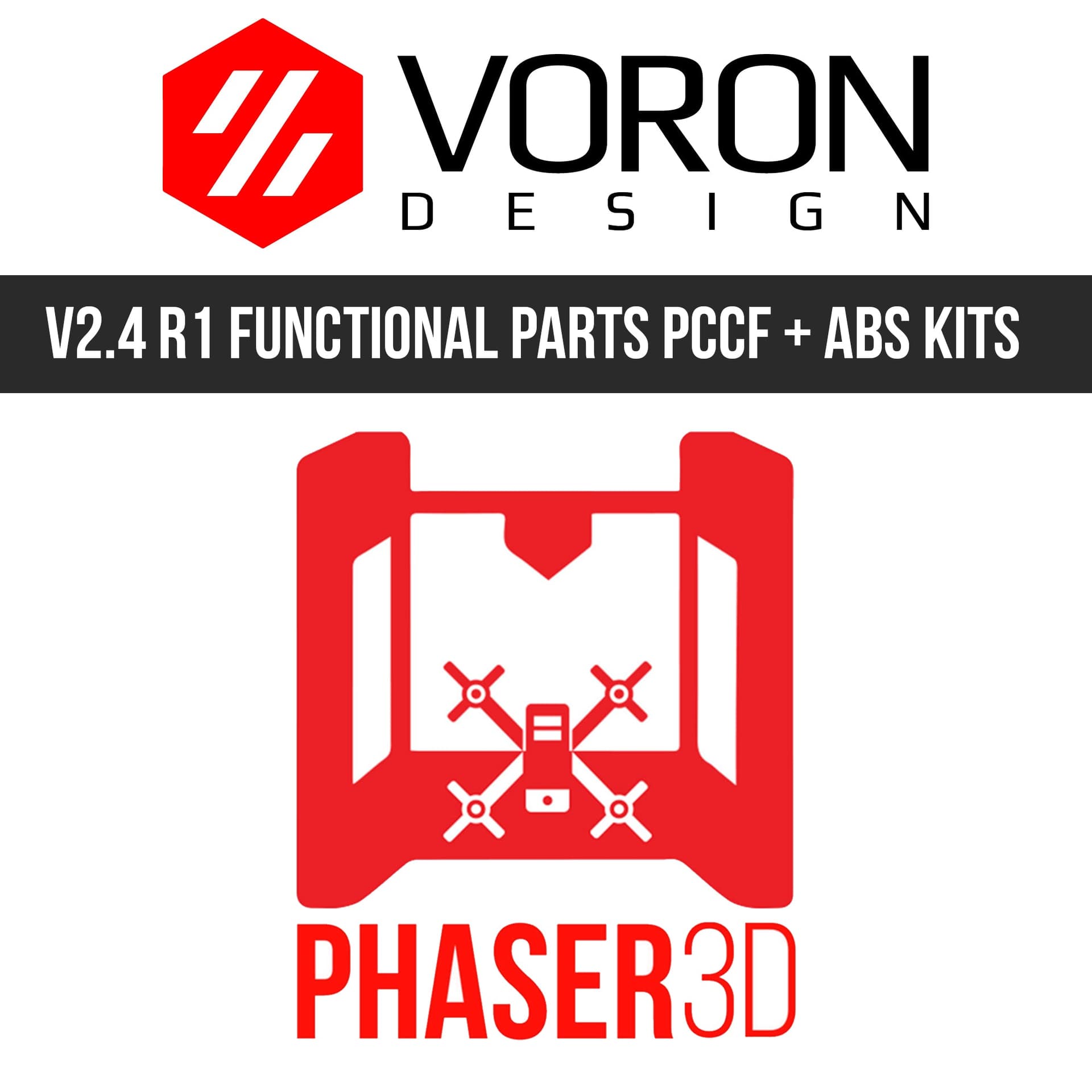 Voron 2.4 R1 Functional Parts Set Printed in Prusament Polycarbonate Carbon Fibre with Fire Engine Red Accents for fpv drones