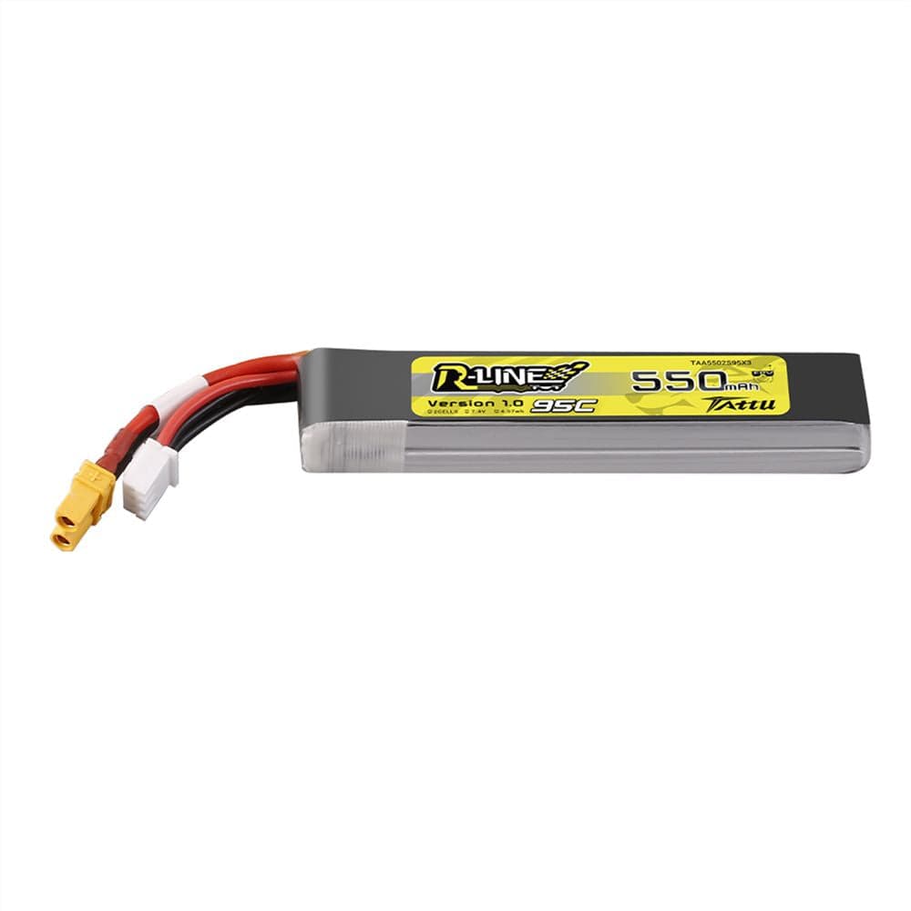 Tattu R-line 550mAh 2S 7.4V 95C Lipo Battery Long Pack - XT30 for fpv drones