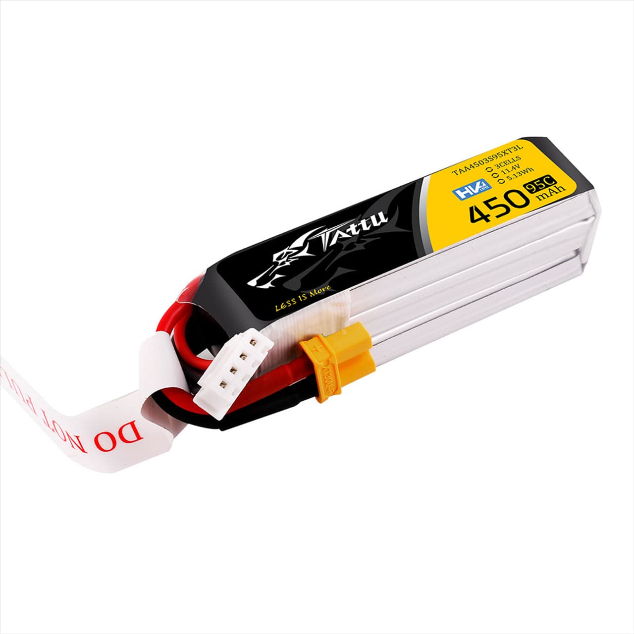 Tattu 450mAh 3s 95C 11.4V HV Lipo Battery Pack With XT30 Plug - Long Pack for fpv drones 1