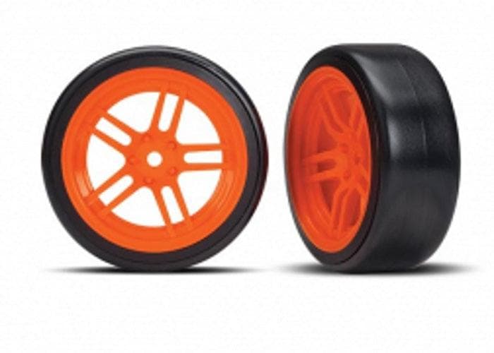 Traxxas Tire & Wheel Glued (Split-Spoke Orange Wheels, 1.9" Drift Tires) Front for fpv drones