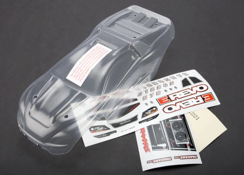 Traxxas TRA7111 - 1/16 E-Revo VXL Pre-Cut Body, Clear & Decals for fpv drones