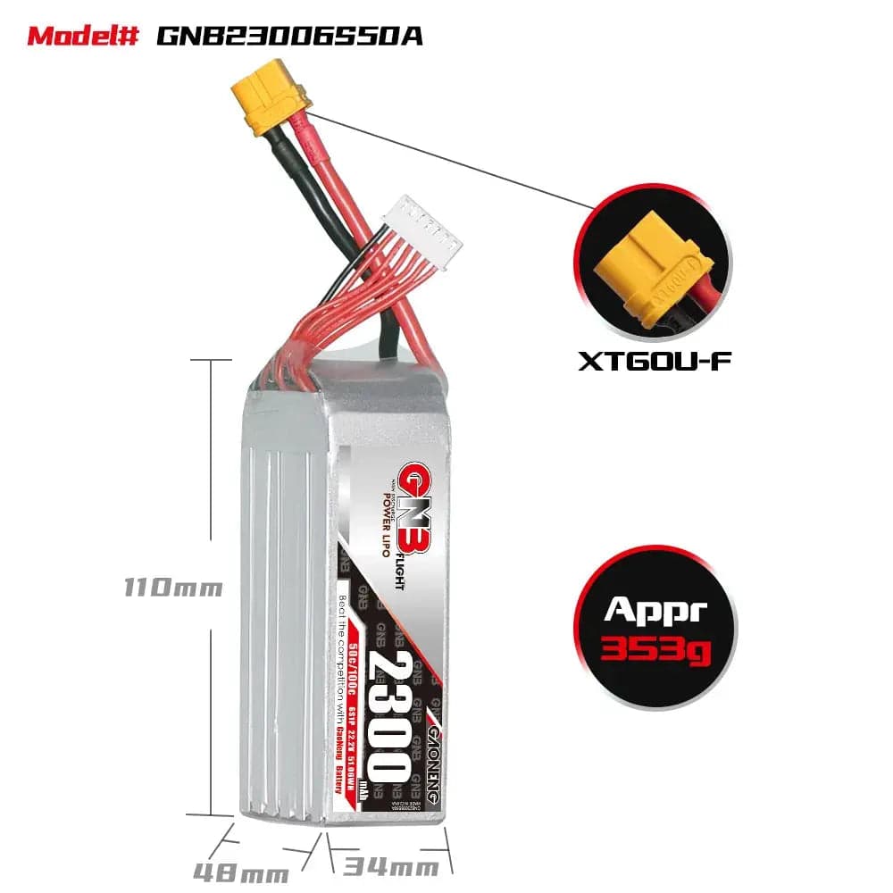 GNB 2300mah 6S 22.2V 50C 100C XT60 RC LiPo Battery for fpv drones 2