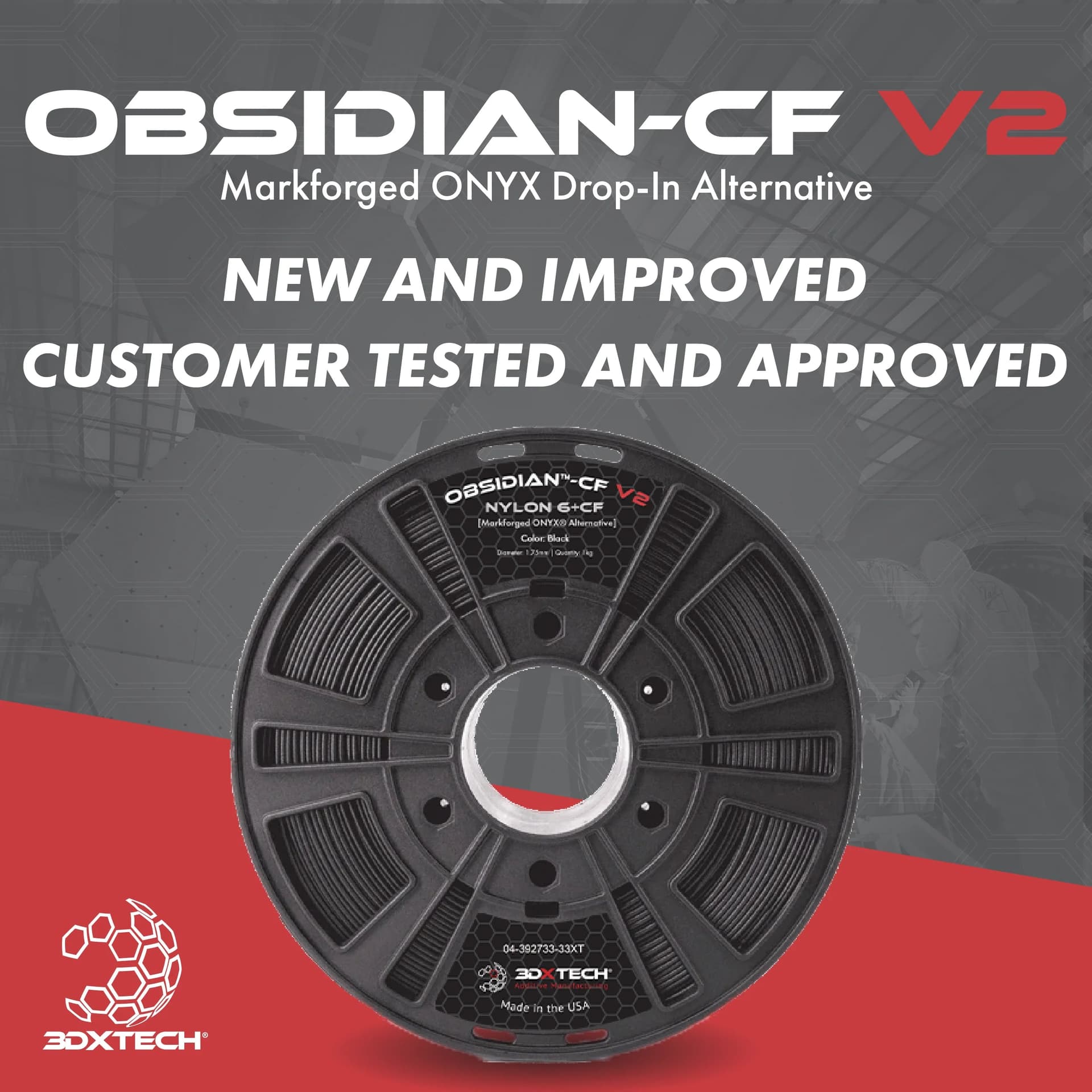 3DXTech OBSIDIAN Nylon 6+CF V2 1.75mm Filament 750g for fpv drones 2