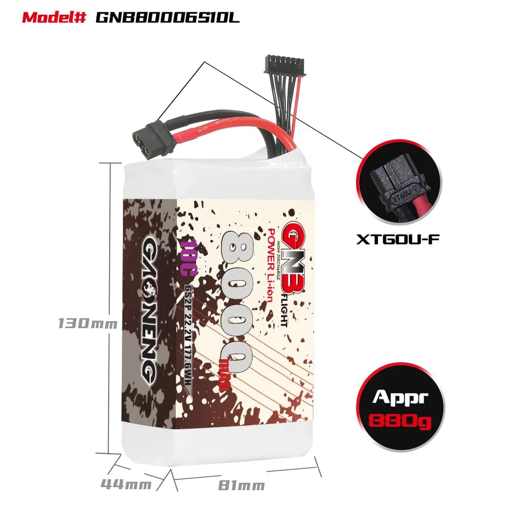 GAONENG GNB 6S 22.2V 8000mAh 10C XT60 Li-ion Battery made with Li-ion Lithium Ion 21700 [DG] for fpv drones 2