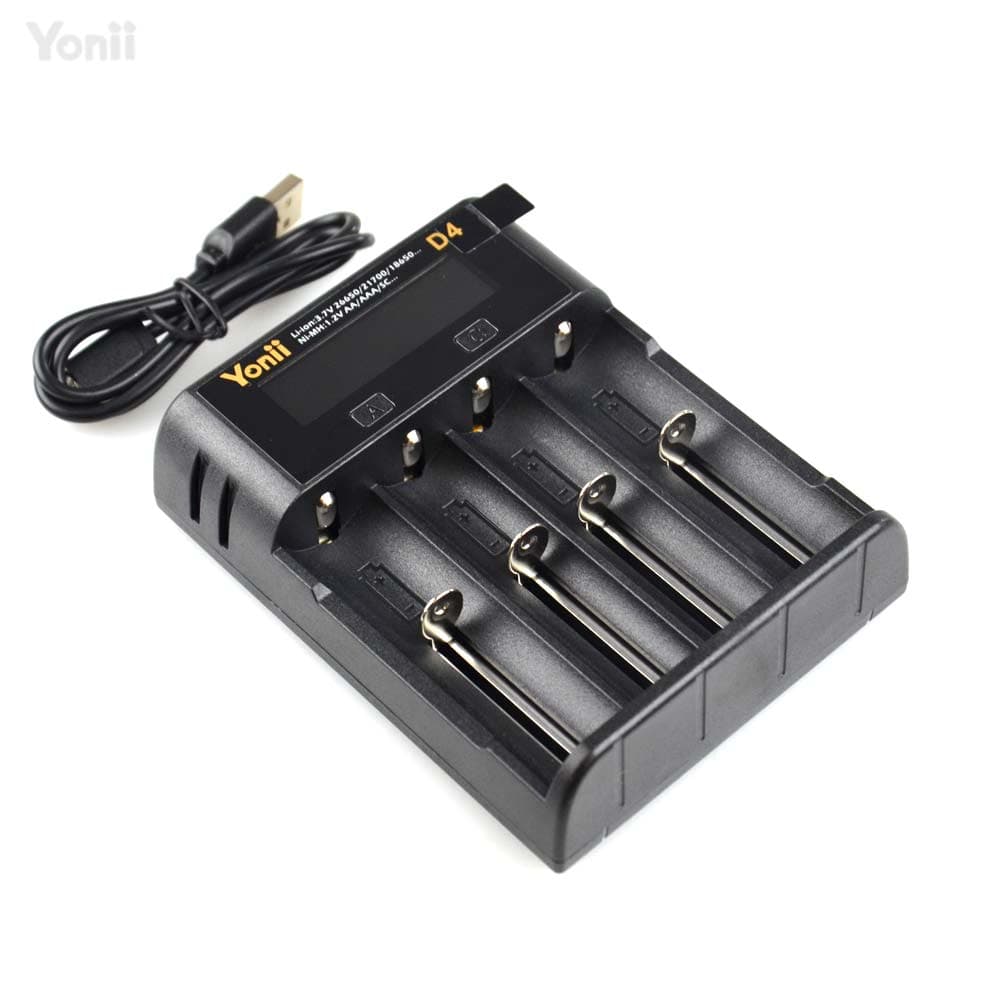 Yonii USB-Lader met LCD display voor vier stuks 21700/18650/18350 batterijen for fpv drones