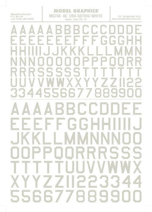 Woodland Scenics MG745 45 Deg USA Gothic Let/Num Wht 1/16-5/16 Train Decal Sheet for fpv drones