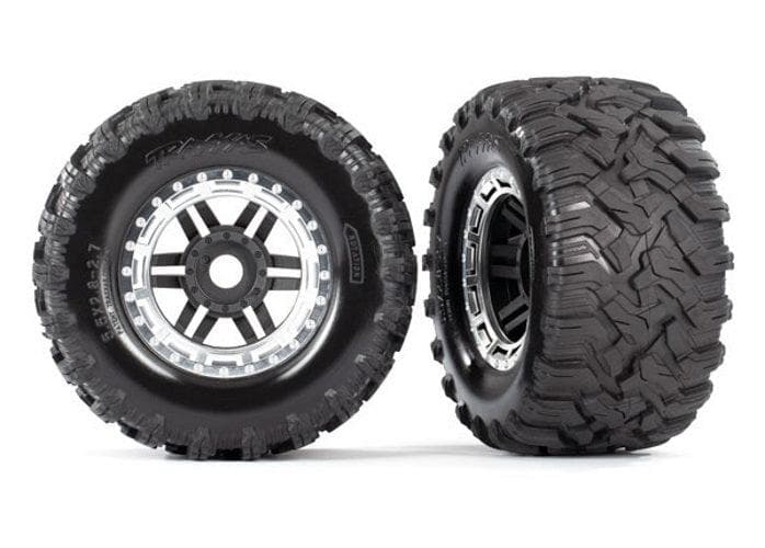 Traxxas 8972X Tire & Wheel Assembled Glued (Black Satin Chrome Beadlock Wheel) for fpv drones