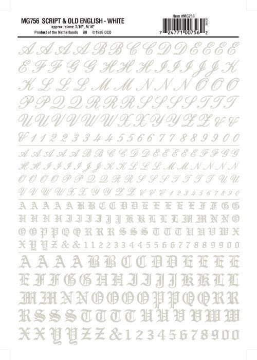 Woodland Scenics MG756 Script/Old Eng Ltr/Num Wht 3/16,5/16"Train Decal Sheet for fpv drones