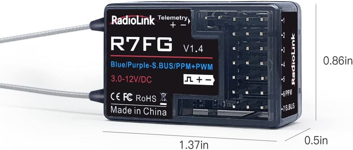 Radiolink 2.4Ghz R7FG 7 Channels Gyro Receiver w Voltage Telemetry Long Range Control for fpv drones