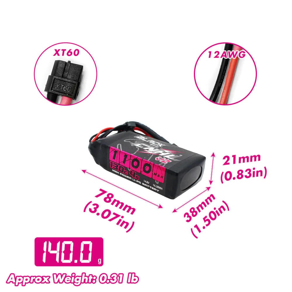 CNHL Black Series V2.0 1100mAh 14.8V 4S 130C Lipo Battery [DG] for fpv drones 2