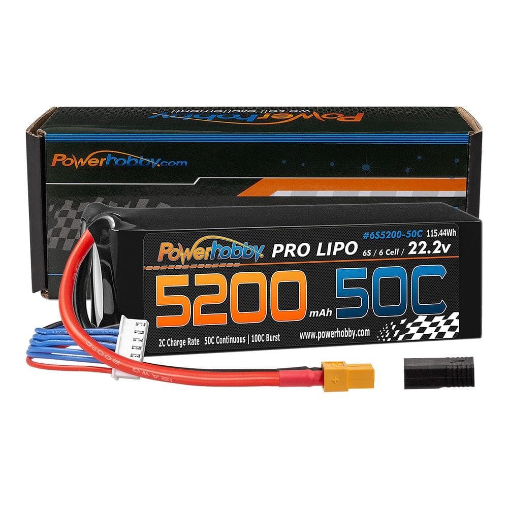 Powerhobby 6S 22.2V 5200mAh 50C Lipo Battery w xt60 Plug + Adapter for fpv drones
