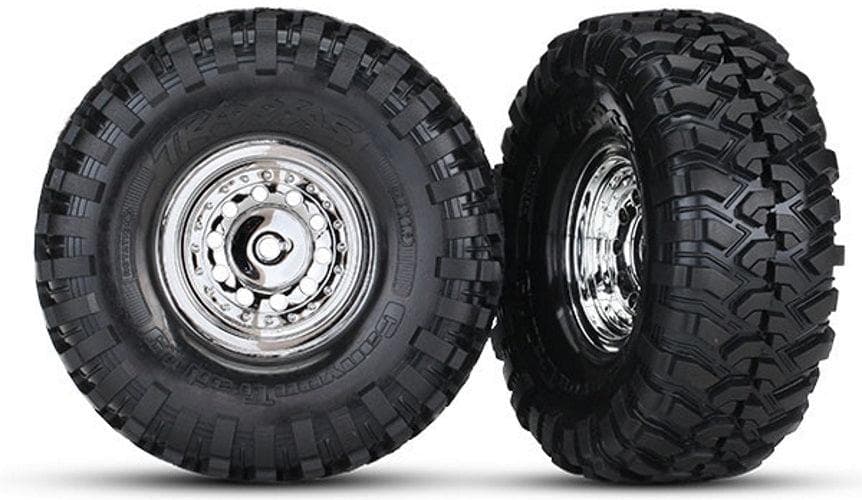 Traxxas 8177 Mounted Tires / Wheels 1.9" Chrome (2) TRX-4 Ford Bronco Rock Crawler for fpv drones