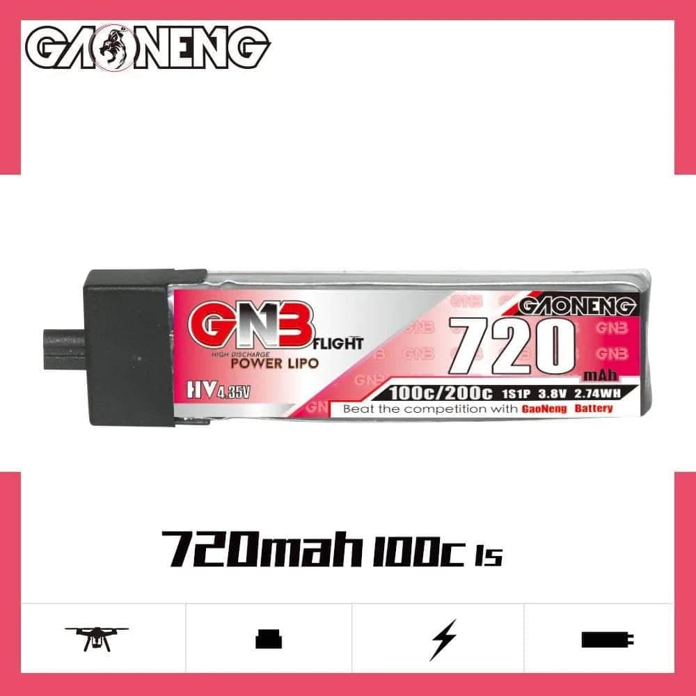 Gaoneng GNB 3.8V 1S 720mAh 100C LiHV Whoop/Micro Battery w/ Plastic Head - A30 for fpv drones 2