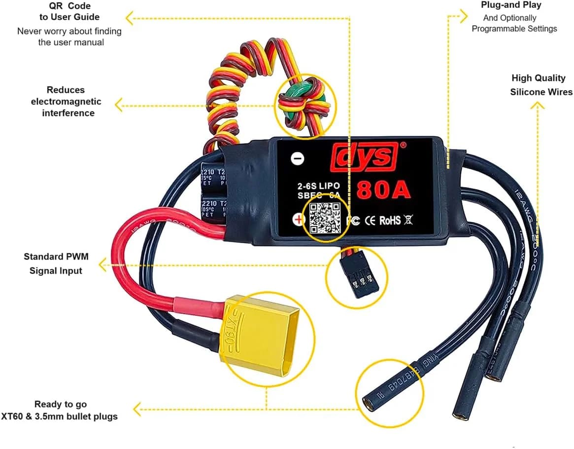 DYS 80A 2-6S Brushless ESC With 5V/6A BEC For RC fixed-wing Aircraft for fpv drones 2