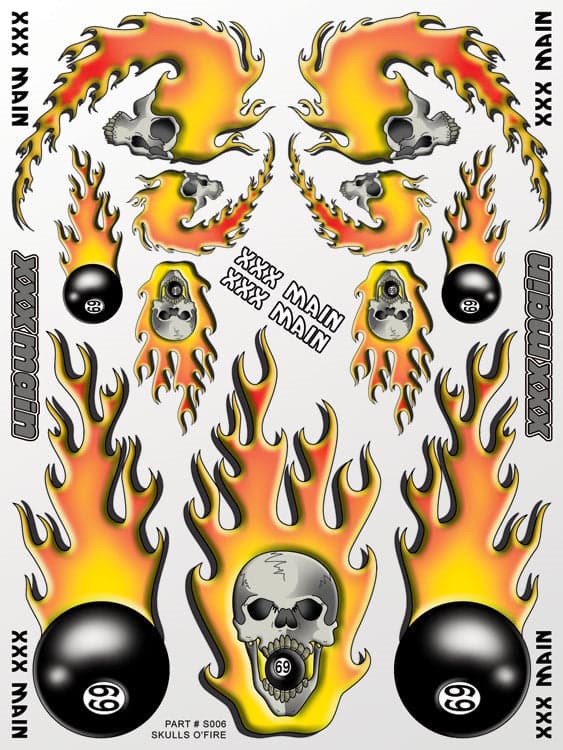 XXX Main XXXS006 Skulls O'Fire Sticker Sheet for fpv drones
