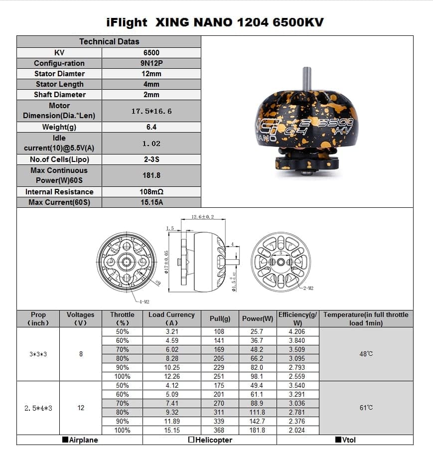 iFlight XING Nano 1204 2-4S Brushless Motor (4500Kv, 6500Kv) for fpv drones 16