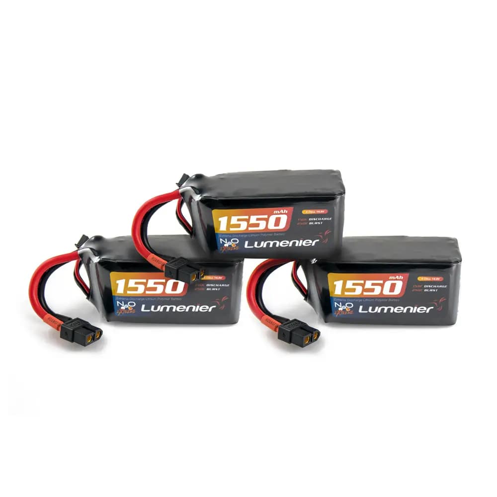 Lumenier N2O Feather-Lite 1550mAh 4S 150c LiPo Battery (XT-60) - 3 Pack Bundle - 14.8 Volt (4 Cell) for fpv drones 1